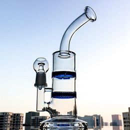 10 Inch 3mm 4mm Thick Hookahs Clear Blue Honeycomb Glass Bongs Turbine Oil Dab Rigs Disc Percolator Water Pipes 18mm Male Joint