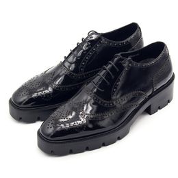 Classic Thick heel Brogue Carved Shoes Handmade Genuine leather Leather Shoes Fashion Mens Wedding Dress Shoes