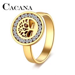 High Quality Fashion Band Rings Crystal Tree Classical Stainless Steel for Women Hollow Jewellery Gift