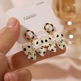 S2688 Fashion Jewelry S925 Silver Post Earrings Polka Dots Bowknot Dangle Stud Earrings