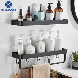 Black / White Bathroom Shelf Towel Bar Shampoo Rack Kitchen Storage Space Aluminium Shower Room Hook 211112