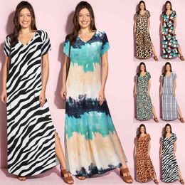 relaxed dresses Australia - Casual Dresses Relaxed Slouchy V-neck backls print 2022 summer women's wear
