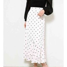 Spring Temperament Dot Trumpet Long Skirts for Women Elegant High Waist Mermaid Mujer Faldas Sweet Slim Satin Jupe 210514