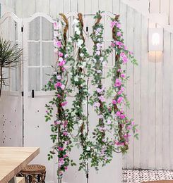 Decorative Flowers & Wreaths 170cm Silk Artificial Rose Vine Hanging String Wall Decoration Rattan Fake Plants Leaves Garland Wedding Home