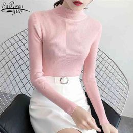 Autumn Women's Knitwear High Elastic Long Sleeve Sweater Pullover Solid Half Turtleneck Korean Slim Knitted Top Female 10943 210508