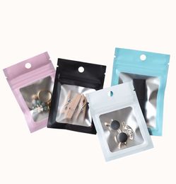 200Pcs Self Seal Mylar Zip Lock Bag Matte Clear Package Aluminum Foil Zipper Food Candy Small Gift Accessories Jewelry Packaging Pouches With Hang Hole