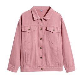 Arrival Autumn Korea Fashion Ladies Pink Denim Jackets Double Pocket All-matched Casual Loose Jean Short Coats S264 210512