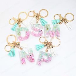 A-Z Resin Letter Keychain Gold Pink Gradient Color With Tassel Fashion Keychains Women Men Car Handbag Pendant Accessories