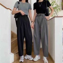 JMPRS Pants Women All-match Summer BF Style Minimalist Ladies Ankle-Length Trousers Wide-leg Chic Leisure Female 210925