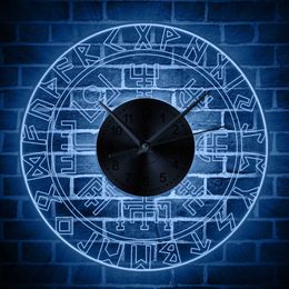 NORSE Rune Compass светящиеся настенные часы со светодиодным световым викингом руны акриловые светодиодные края зажженные настенные часы человек пещерный бар освещенный знак X0726