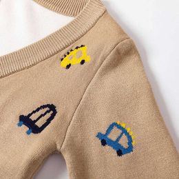 New Boys Knit Cardigan Sweater Print Car V-Neck Long Sleeve Tops Baby Boy Clothes Spring Autumn Children Clothing Y1024