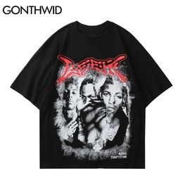 Tees Shirts Streetwear Gothic Hip Hop Rapper Poster Print Short Sleeve T-Shirts Cotton Men Harajuku Loose Casual Tops 210602