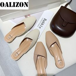 Women Fashion Low Chunky PU Leather Square Toe Summer Casual Sandals Slippers Shoes