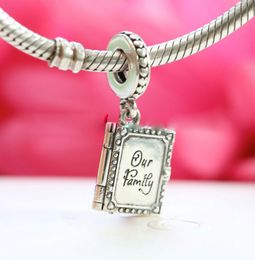 100% 925 Sterling Silver Family Book Dangle Pendant Charm Bead Fits European Pandora Jewelry Charm Bracelets