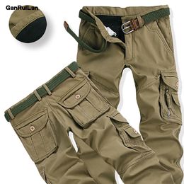 Style Mens Winter Pants Thick Warm Cargo Pants Casual Fleece Pockets Fur Trouser Fashion Loose Baggy Joger Worker Male B0862 210518