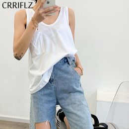 Summer Casual Cotton Tank Tops Women Solid Pocket Inside CRRIFLZ 210520