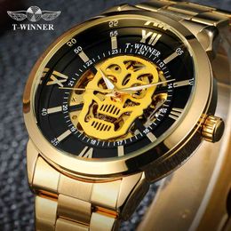 WINNER Men Fashion Sport Design Watch Mens Skeleton Automatic Mechanical Watches Rome Number Stainless Steel Wristwatches 210517