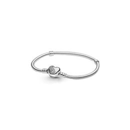 NEW 2021 100% 925 Sterling Silver Heart Clasp Bracelet Fit DIY Original Fshion Jewellery Gift 111