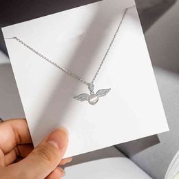 925 Sterling Silver Opal Angel Wings Charm Pendant Choker Korean Necklace For Girl Women Statement Wedding Jewellery dz276IILA{category}