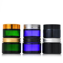 Glass cosmetic jars cream bottles with Aluminium /plastic lids in Colour black/blue/green 20g 30g 50g