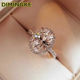 DIMINGKE 10*14MM Egg-shaped Super Sparkling Pink Diamond Wedding Ring S925 Sterling Silver Women's Fine Jewelry 211217