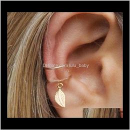 Clip-On & Screw Back Drop Delivery 2021 Fashion No Pierced Ear Cuff Wrap Leaf Feather Pendant Non-Piercing Clip Earrings For Women Party Stat