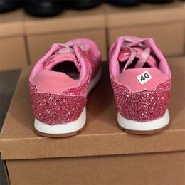 2021 Designer Women Sneakers Flat Shoes Lace up Sneaker Leather Low-top Trainers with Sequins Outdoor Casual Shoes Top Quality 35-43 W33