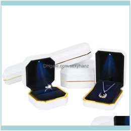 & Display Jewelrylacquer Piano Finish Ring Earrings Necklace Pendant Box With Led Light Luxury Plastic Jewellery Gift Packaging Cases Pouches,
