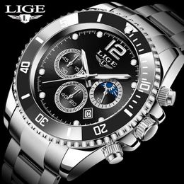 Men Watches Style LIGE Luxury Stainless Steel Sport Quartz Watch For Men Top Brand Fashion Date Waterproof Chronograph 210527