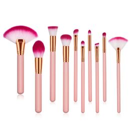 pink blush color UK - Portable Wood Handle 4 10Pcs Makeup Brushes Set For Eyeshadow Blush Highlighter Cosmetics Beauty Tools & Accessories Soft Hair Lovely Pink Color Brush