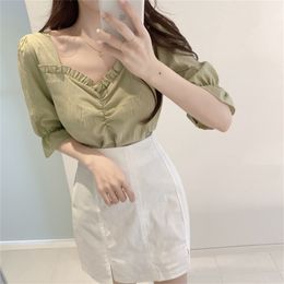 Womens Blouses Summer Tops Femme Casual Shirt White Short Sleeve Cotton Girls Blouse Oversize Blusas Solid Loose 210423