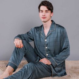 Autumn Men's Long-sleeved Silk Pyjamas Men Clothing Thin Underwear Home Suit Large Size Ice Silk Casual Home Wear Piyama Hombre 211019