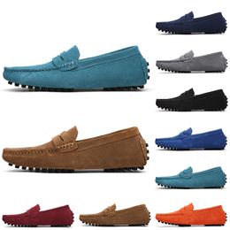 2021 Non-Brand men casual suede shoes black light blue red gray orange green brown mens slip on lazy Leather shoe 38-45