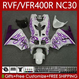 Body For HONDA RVF VFR 400 RVF400 R 400RR VFR 400R 89-93 79No.150 Purple Flames VFR400 R RVF400R NC30 V4 1989 1990 1991 1992 1993 VFR400RR VFR400R 89 90 91 92 93 Fairing Kit