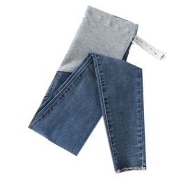 0252# 9/10 Length Stretch Washed Denim Maternity Jeans Summer Fashion Pencil Trousers Clothes for Pregnant Women Pregnancy Pants 210918