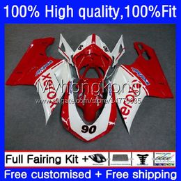 Injection Bodys For DUCATI 848R 1098R 1198R 848 1098 1198 S R 07 08 09 10 11 12 14No.37 Bodywork 848S 1098S 1198S White red hot 2007 2008 2009 2010 2011 2012 OEM Fairing Kit