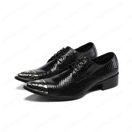 Men's Snakeskin Grain Black Leather Dress Shoes Mens Lace-Up Business Flats Shoes Trending Pointed Toe Casual Party Oxford Shoes