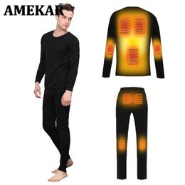 Men's Tracksuits Winter Men Heating Skiing Underwear Set Warm Camping Clothing USB Charged Heated Pants Electrical Suits