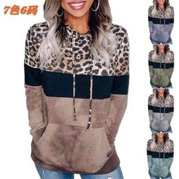 Hoodies Women Sweatshirt Sudaderas Vintage Autumn Leopard Print Loose Hooded Long-Sleeved clothes Drop LDM200818 210803
