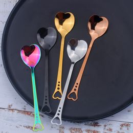 NEW Colourful Heart Shape Stainless Steel Coffee Spoon Dessert Sugar Stirring Spoon Ice Cream Yoghourt Honey Spoons Kitchen Wholesale