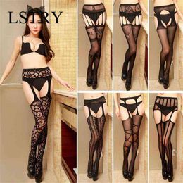 NXY Sexy Lingerie Women Stripe Lace Elastic Stockings Transparent Black Fishnet Stocking Thigh Sheer Tights Embroidery Pantyhose1217