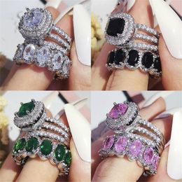 Choucong Handmade Wedding Rings High Quality Luxury Jewellery 925 Sterling Silver Fill Multi Colour 5A Cubic Zircon Eternity Water Drop Zircon Women Bridal Ring Set