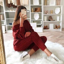 women sweater Knitted 2 Piece Set Long Sleeve Crop Tops And Long Pants Sexy Autumn Winter Sweater Two Piece Set Outfits 200923165L