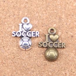 80pcs Antique Silver Bronze Plated I Love Soccer Charms Pendant DIY Necklace Bracelet Bangle Findings 20*16mm