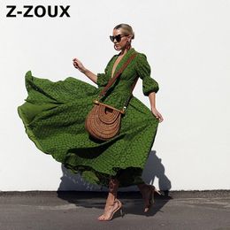 Women Dress Puff Sleeve V-neck Print Dresses Plus Size Vintage Sexy Long Summer Clothes 210524
