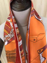 2021 arrival fashion elegant orange horse 100% silk scarf 90*90 cm square shawl twill wrap for women lady girl