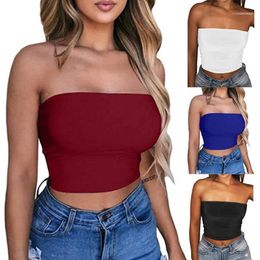 Women's Tanks & Camis Women Sexy Solid Color Strapless Cropped Mini Bustier Slim Elastic Tube Top Boob Bandeau Tops Shirt Cami Top1