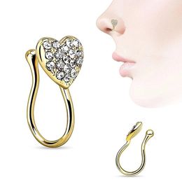 Crystal Heart Y2k fashion Non Piercing Clip On Nose Ring Nose Cuff Cross-shaped Trendy Nose Rings Girl Gift Body Jewellery