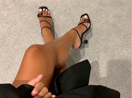 2021 estate moda sandali all-match tinta unita punta quadrata pantofole con tacco alto donna casual
