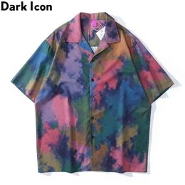 Green Red Tie Dyeing Hawaiian Shirts Men Summer Short Sleeved Street Fashion Polo Shirt Man 210603